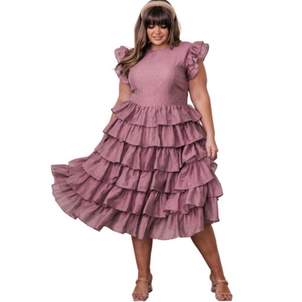 NWT JessaKae Pink Ruffled Tiered Midi Dress